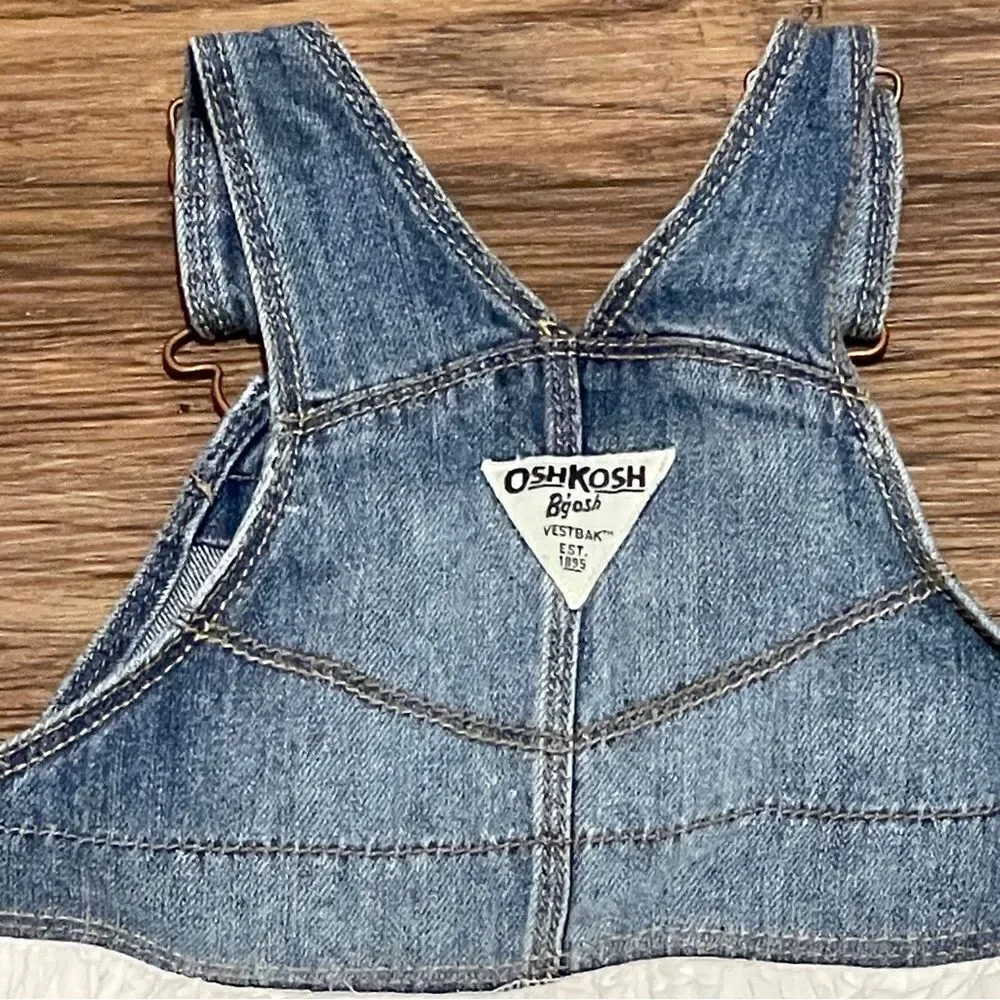 Oshkosh Baby Girls Sleeveless Jumper Cotton Blue Denim and White Size 12-18 Mos